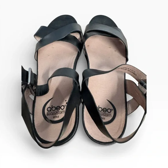 ABEO Hana Neutral Wedge Sandals Black Leather Comfort Arch Support US 9 - Picture 4 of 8
